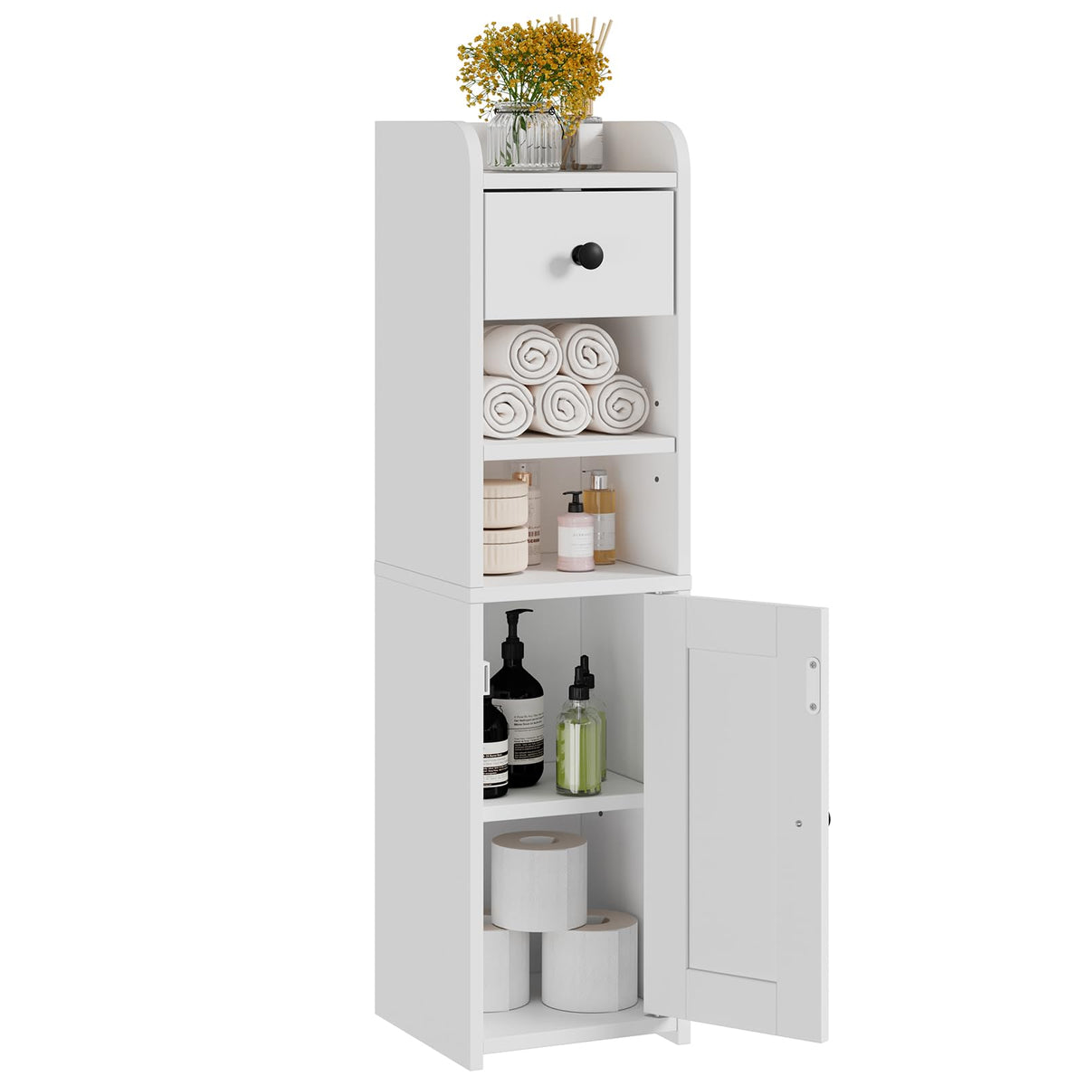 Lomojo Small Bathroom Storage Cabinet with Drawer,7.75L*7.75D*29.6H(Black)