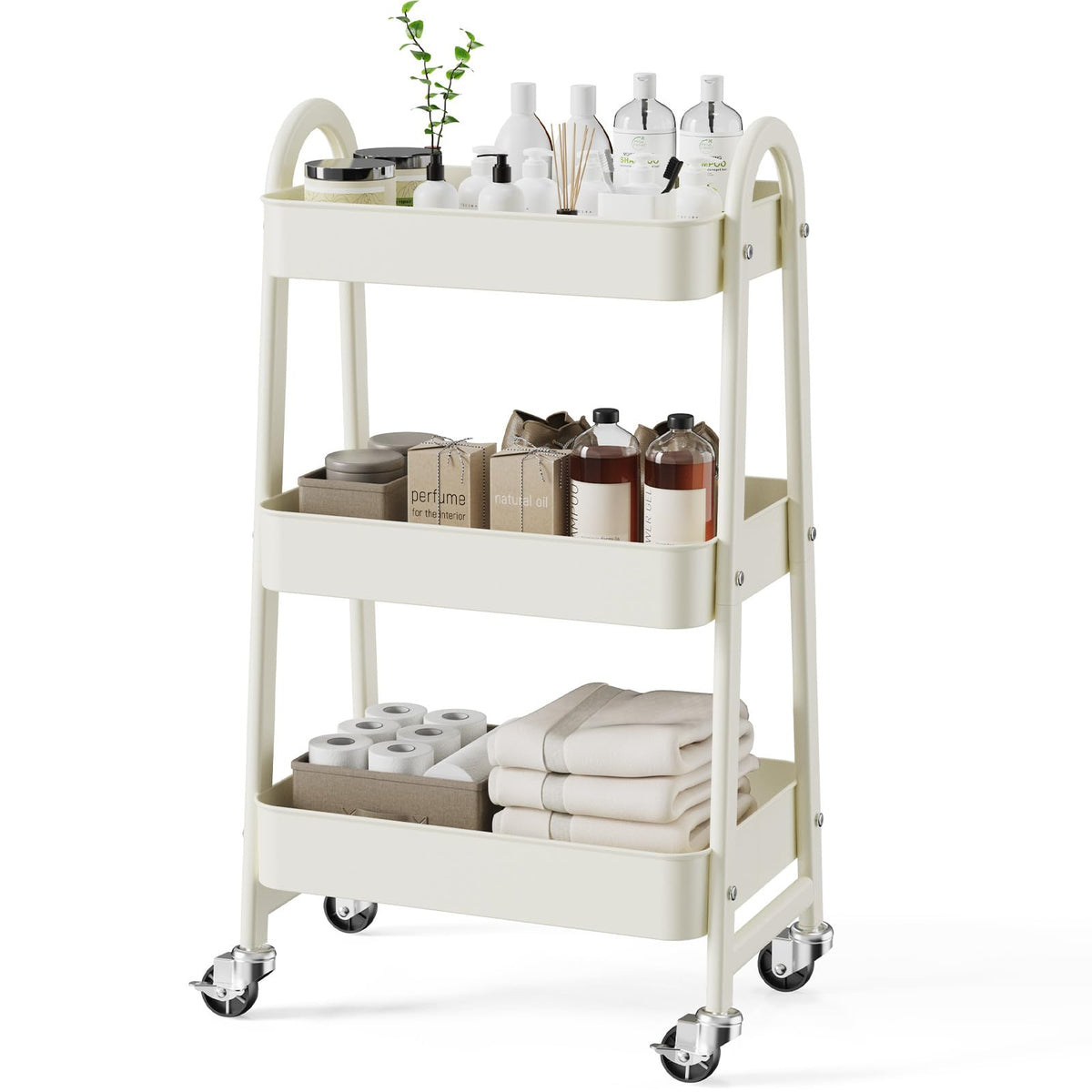 NEWBULIG 4-Shelf Metal Rolling Storage Utility Cart with Lockable Wheels