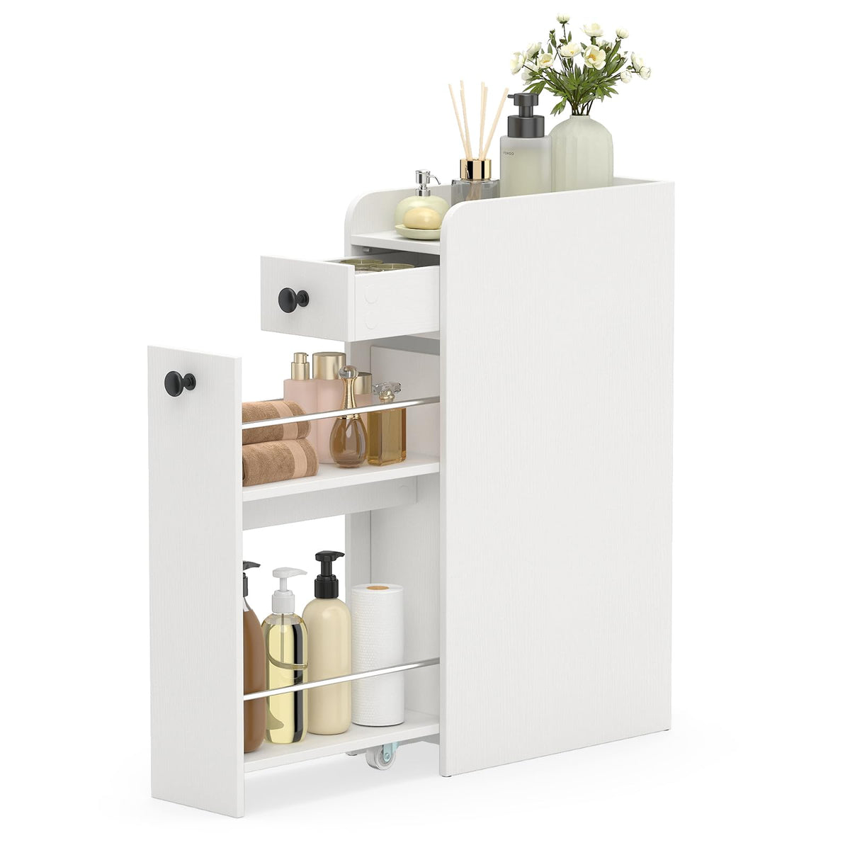 LOKO Slim Bathroom Storage Cabinet, 7" Narrow Storage Unit (White)