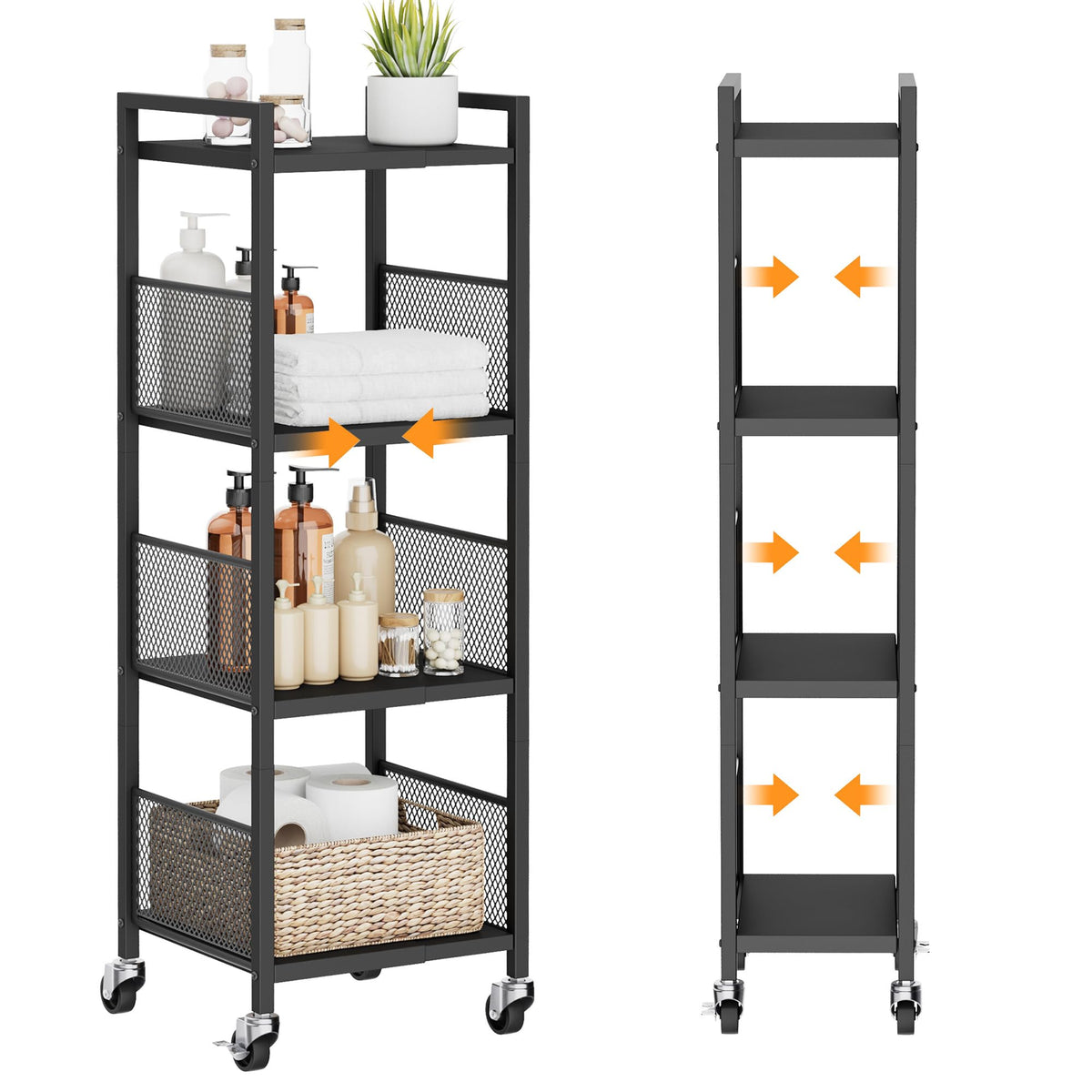 3-Tier Expandable Storage Shelving Unit,Slim Storage Cart,Metal