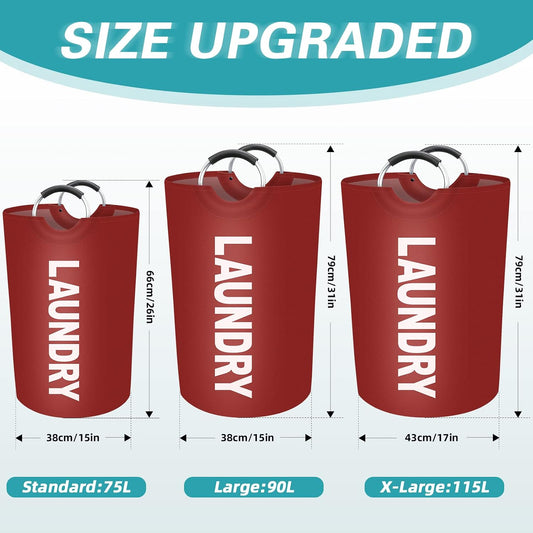 90L Large Laundry Basket, Dirty Clothes Waterproof Laundry Hamper, Red