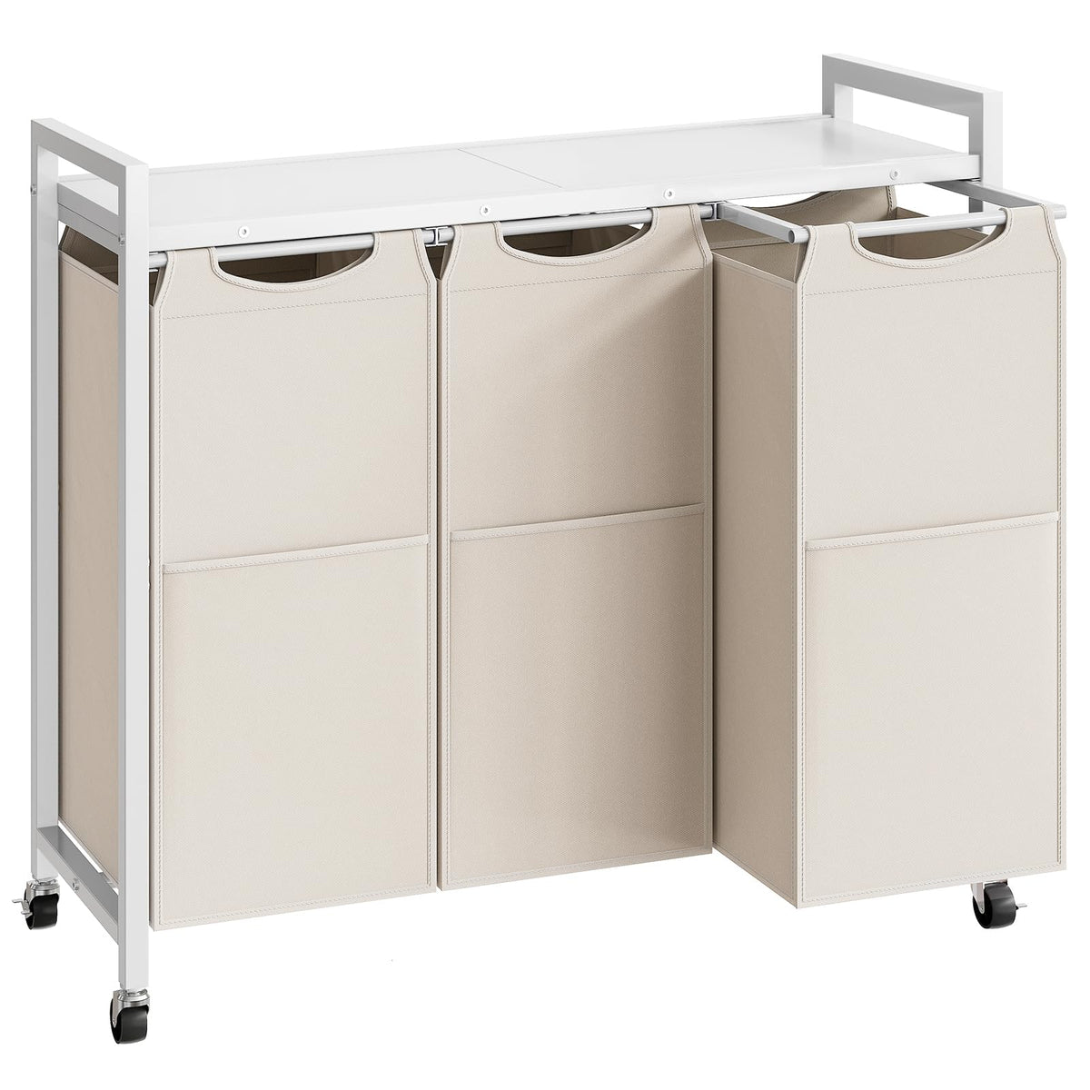 HOOBRO Laundry Sorter 3 Section, Laundry Hamper with Wheels, 3 × 11.5 Gal (43.5 L), Rolling Laundry Basket, Pull-Out and Removable Oxford Fabric Laundry Bags, Rustic Brown and Black BF76XY01