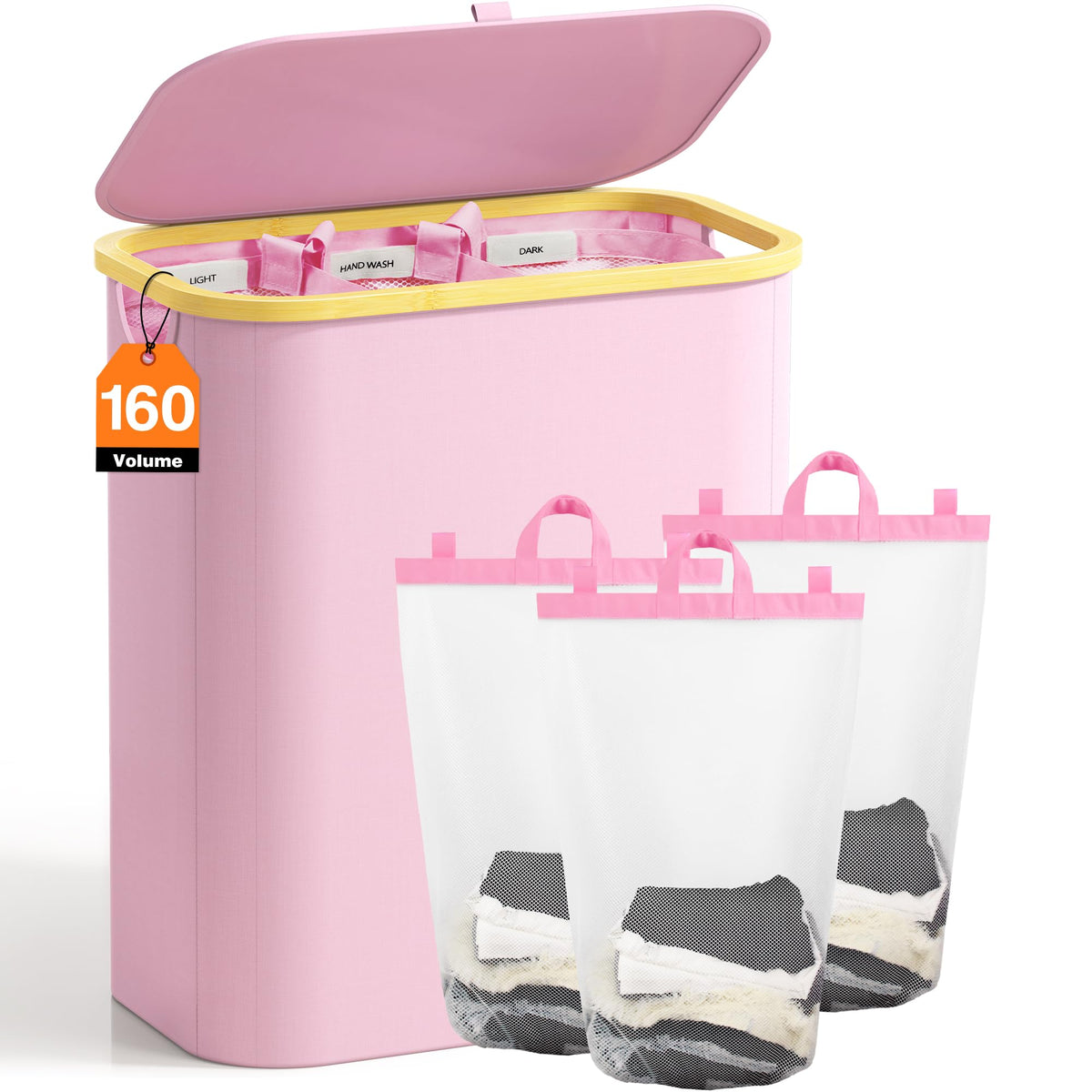 Hampers for Laundry Basket with Lid, 160L Large Laundry Hamper 3 Section