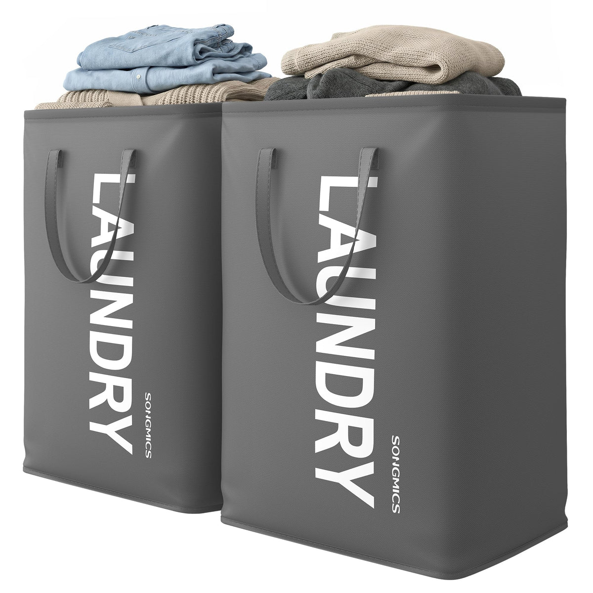 SONGMICS Laundry Hamper, 80L Foldable Basket, 2 Pack, Water-Repellent