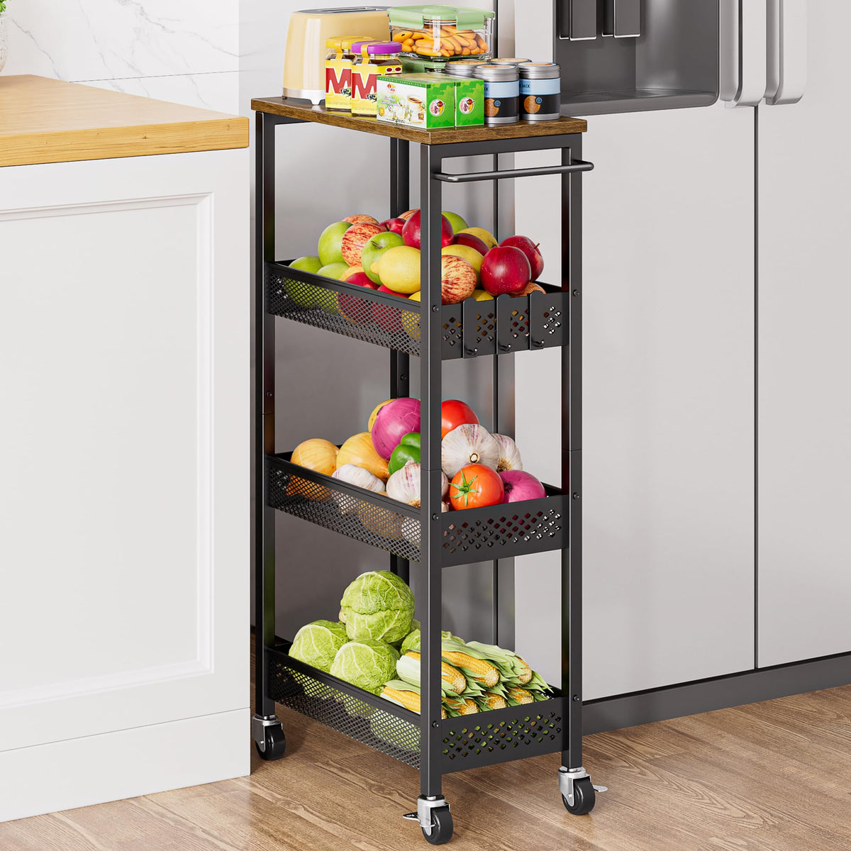 XYZLVSI Utility Slim Storage Cart, 4 Tier Kitchen Narrow Shelf on Wheels