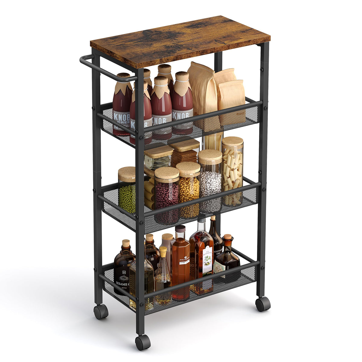 VASAGLE 4-Tier Slim Rolling Storage cart with Wheels, 5.1 Inches, Metal