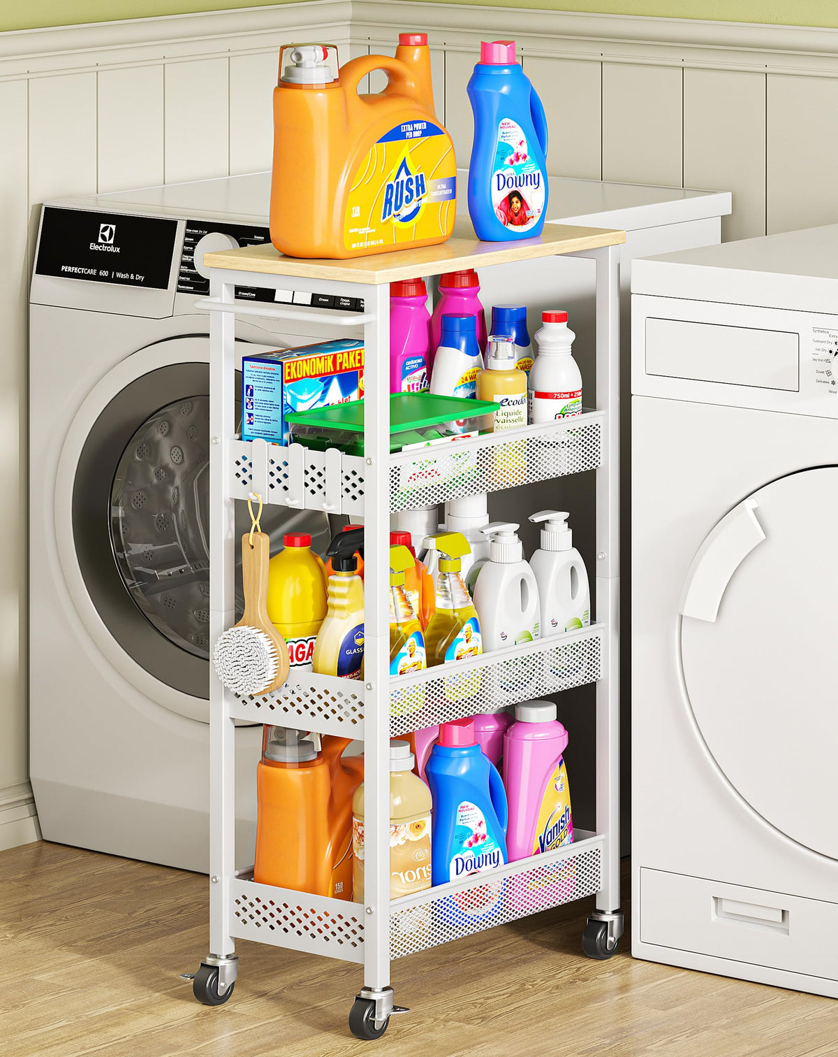 OKZEST 4-Tier Slim Rolling Storage Cart for Kitchen, Laundry Room, Bathroom