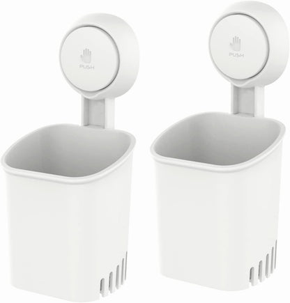 LEVERLOC Powerful Suction Cup Toothbrush Holders for Bathroom 2Pack, White