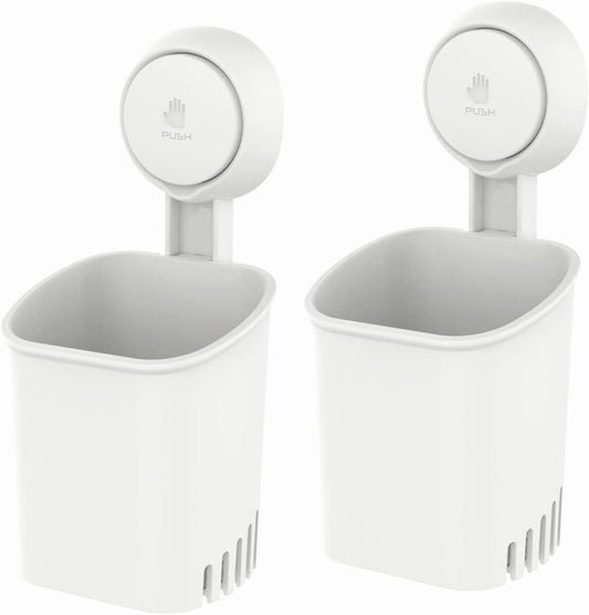 LEVERLOC Powerful Suction Cup Toothbrush Holders for Bathroom 2Pack, White