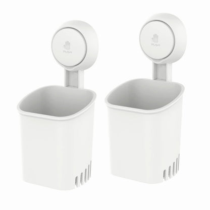 LEVERLOC Powerful Suction Cup Toothbrush Holders for Bathroom Wall, White