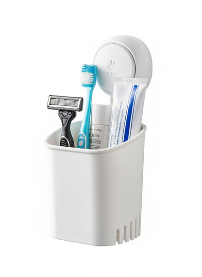 HOME&I Suction Cup Toothbrush Holder for Shower Wall, Drill-Free Self-Draining Bathroom Organizer, Removable Wall Mounted Storage for Toothpaste, Razor & Accessories