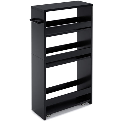 MARTY Slim Rolling Storage Cart, Wood Utility Kitchen Bathroom Laundry Cart