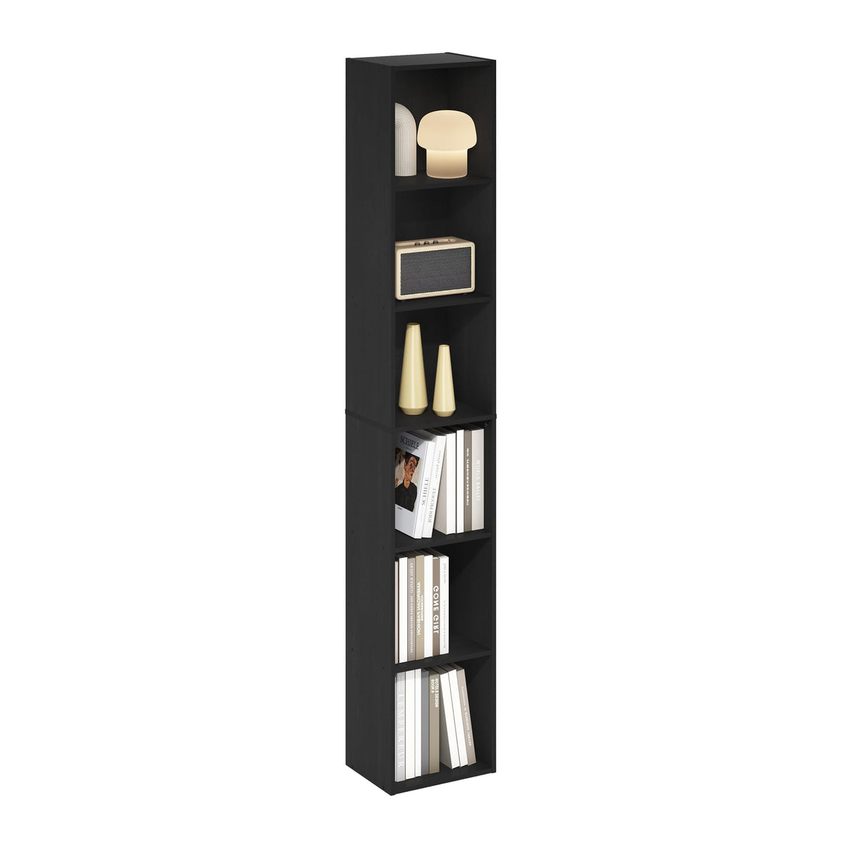 Furinno LUDER Book Shelf, 6-Tier Tall Modern Bookshelf, Bookcase with Open Shelves, 9.3 x 12 x 71, for Living Room, Bedroom, Home Office, White