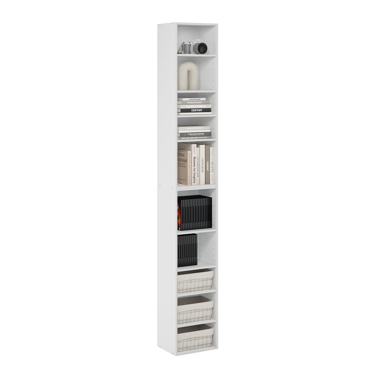 Furinno LUDER Book Shelf, 6-Tier Tall Modern Bookshelf, Bookcase with Open Shelves, 9.3 x 12 x 71, for Living Room, Bedroom, Home Office, White