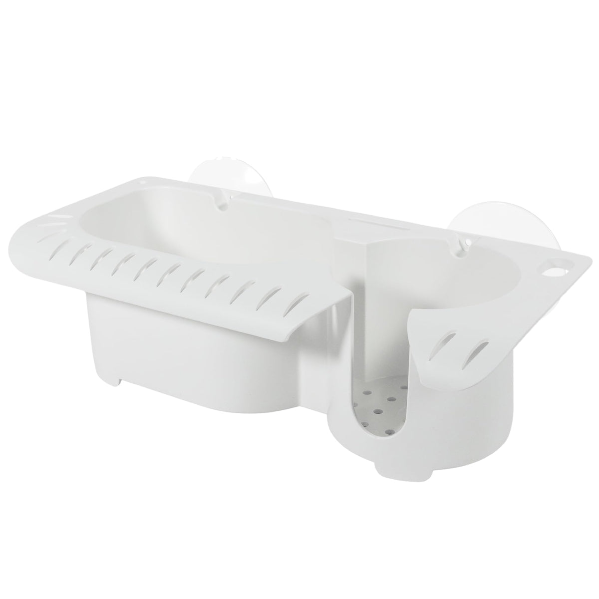 Five Oceans Boat Caddy Organizer with Suction Cup Mount, White ABS Plastic, Marine Storage for Pontoon, Fishing Boat, Kayak - FO4898