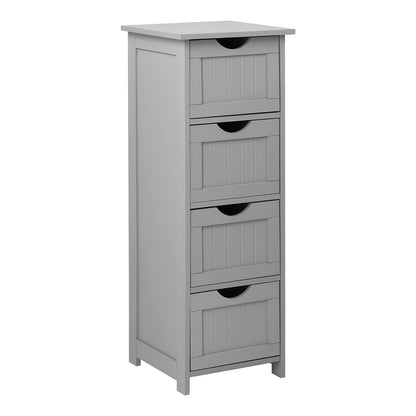 Bonnlo Skinny Bathroom Floor Storage Cabinet,White 12 Inch Wide Deep Small Storage Organizer with 4 Drawers, Wooden Modern Thin Free Standing Tower Cabinet w/ 4 Cute Drawers for Bathroom, Living Room