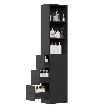 ARTETHYS Tall Narrow Bathroom Storage Cabinet with Side Rack & Drawers