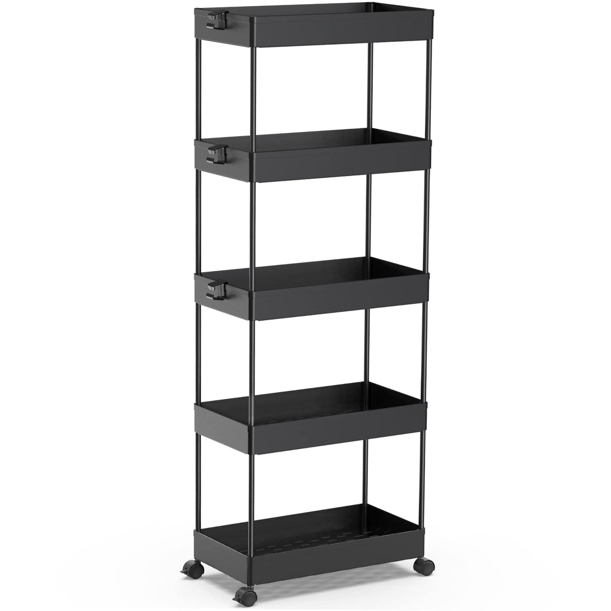 SPACEKEEPER 5 Tier Storage Rolling Cart, Bathroom Cart with Wheels, White