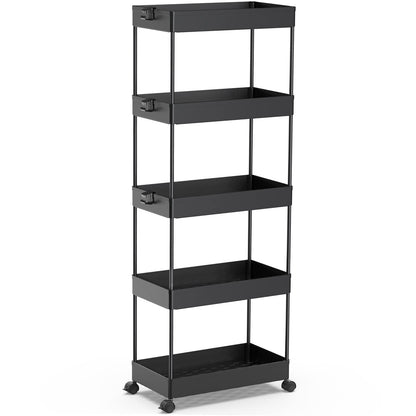 SPACEKEEPER 5 Tier Storage Rolling Cart, Bathroom Cart with Wheels, White