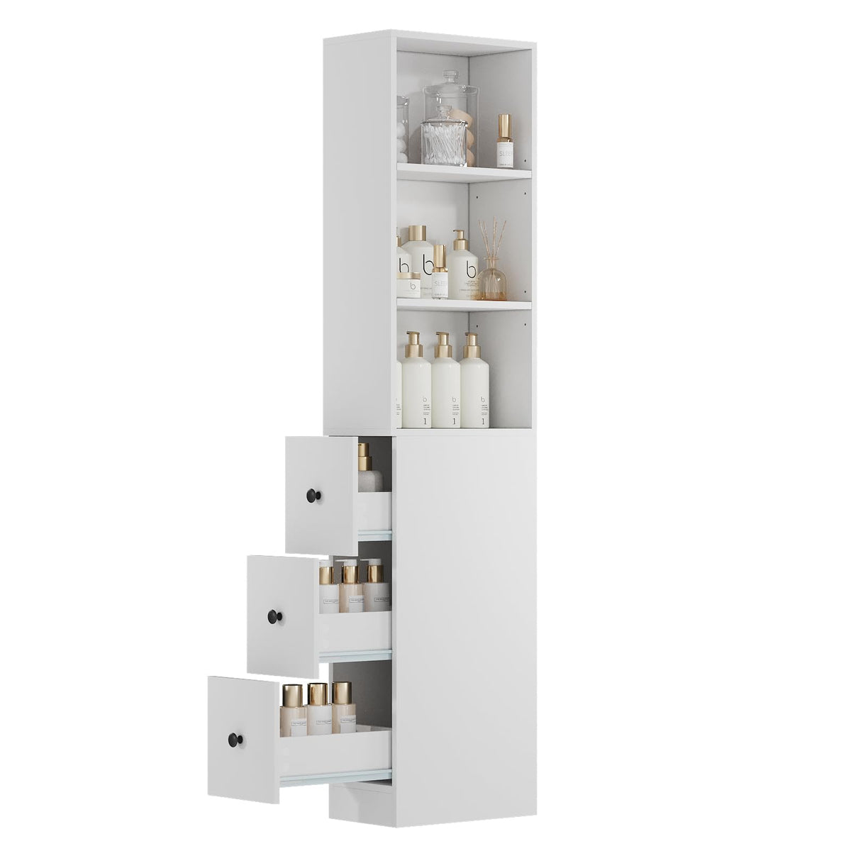 ARTETHYS Tall Narrow Bathroom Storage Cabinet with Side Rack & Drawers
