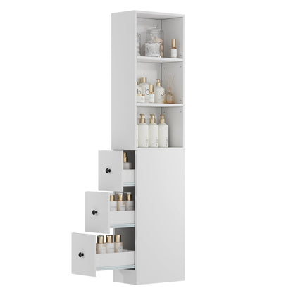 ARTETHYS Tall Narrow Bathroom Storage Cabinet with Side Rack & Drawers