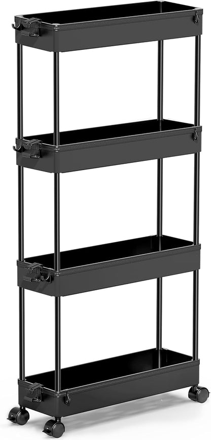 SPACEKEEPER Slim Rolling Storage Cart, 4 Tier Bathroom Cart Organizer,White