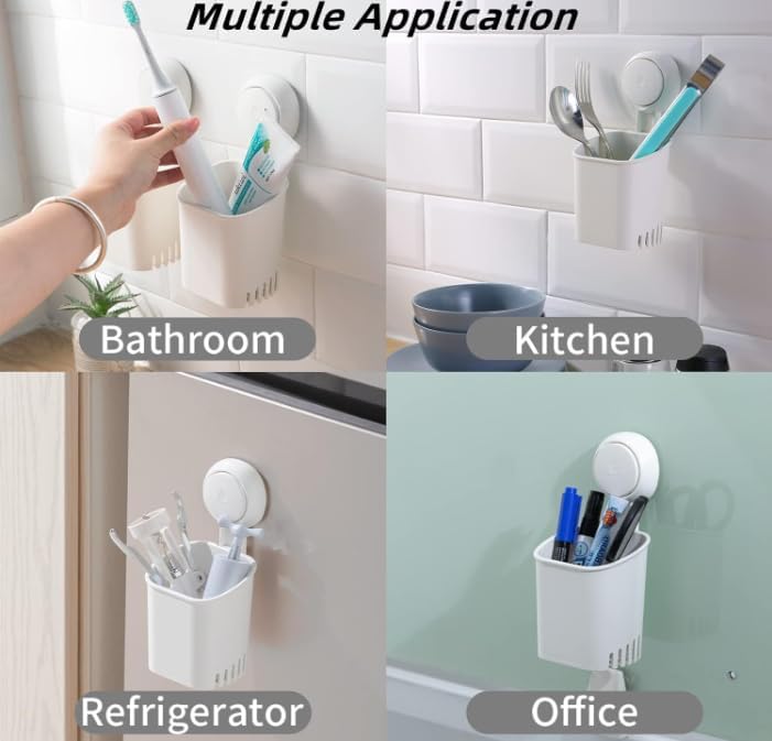 HOME&I Suction Cup Toothbrush Holder for Shower Wall, Drill-Free Self-Draining Bathroom Organizer, Removable Wall Mounted Storage for Toothpaste, Razor & Accessories