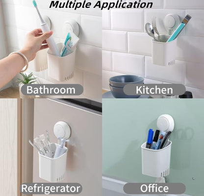 HOME&I Suction Cup Toothbrush Holder for Shower Wall, Drill-Free Self-Draining Bathroom Organizer, Removable Wall Mounted Storage for Toothpaste, Razor & Accessories