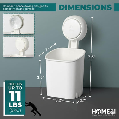HOME&I Suction Cup Toothbrush Holder for Shower Wall, Drill-Free Self-Draining Bathroom Organizer, Removable Wall Mounted Storage for Toothpaste, Razor & Accessories
