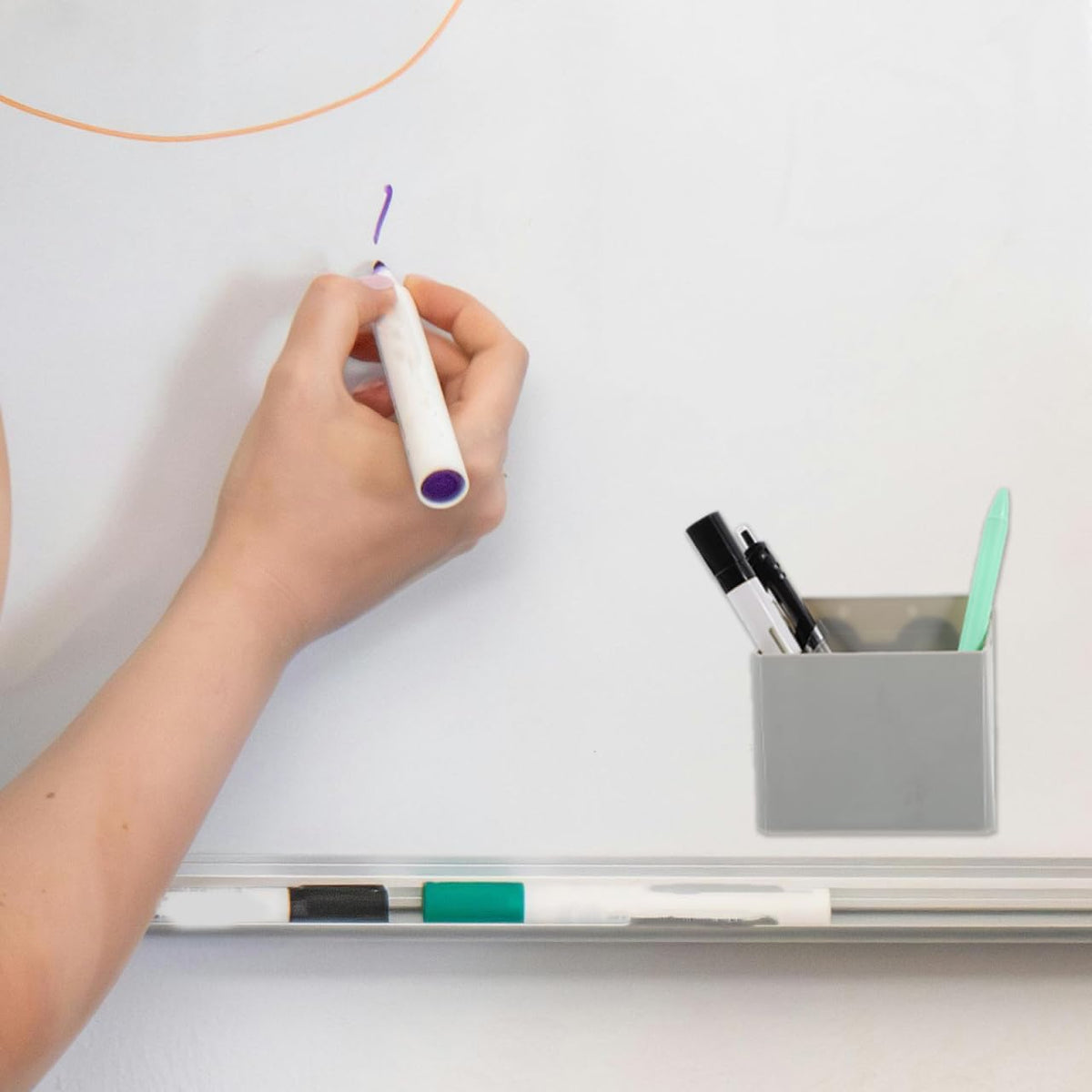 Suction Cup Pen Holder Whiteboard Pen Dry Erase Organizer Abs Light Grey 2 Pack