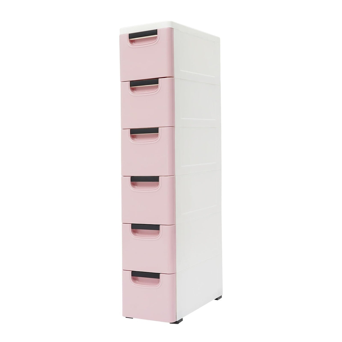 6 Drawers Narrow Slim Plastic Storage Cabinet,Storage Drawer with Wheels,6 Tier Drawers Dresser,Rolling Narrow Cabinet for Small Spaces Bathroom Kitchen Living Room,Pink