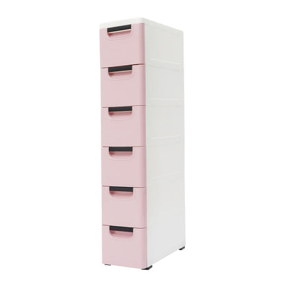 6 Drawers Narrow Slim Plastic Storage Cabinet,Storage Drawer with Wheels,6 Tier Drawers Dresser,Rolling Narrow Cabinet for Small Spaces Bathroom Kitchen Living Room,Pink