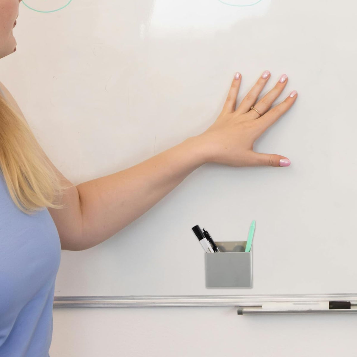 Suction Cup Pen Holder Whiteboard Pen Dry Erase Organizer Abs Light Grey 2 Pack