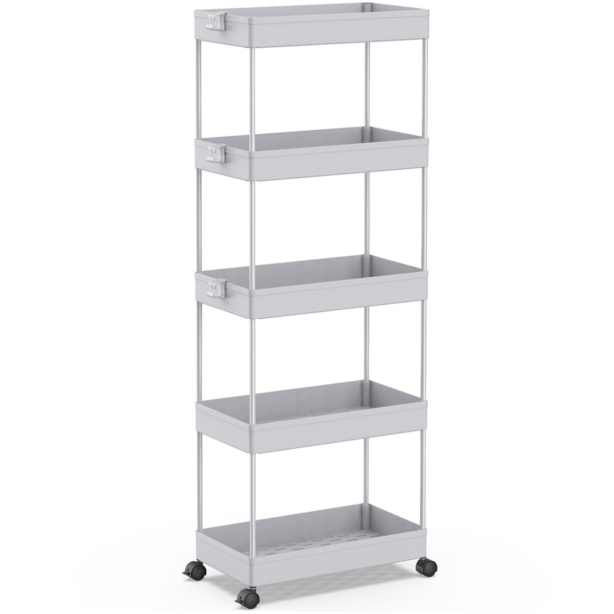 SPACEKEEPER 5 Tier Storage Rolling Cart, Bathroom Cart with Wheels, White