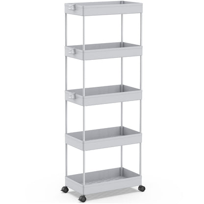 SPACEKEEPER 5 Tier Storage Rolling Cart, Bathroom Cart with Wheels, White