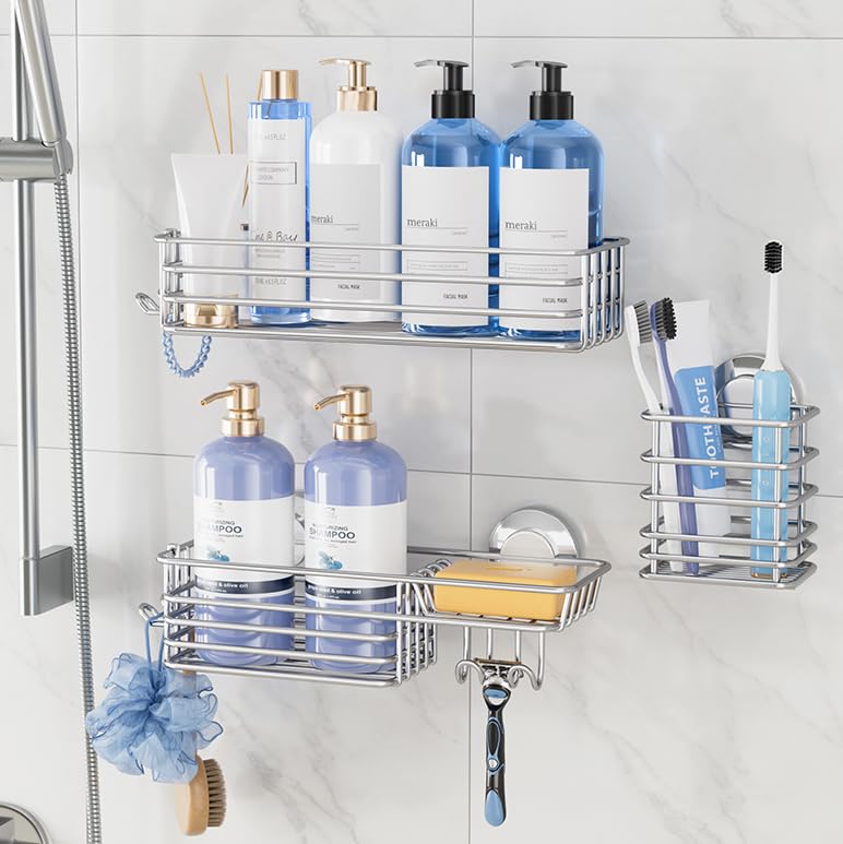 TAILI 2 Pack Shower Caddy Suction Cup, Heavy Duty Shower Organizer, Black