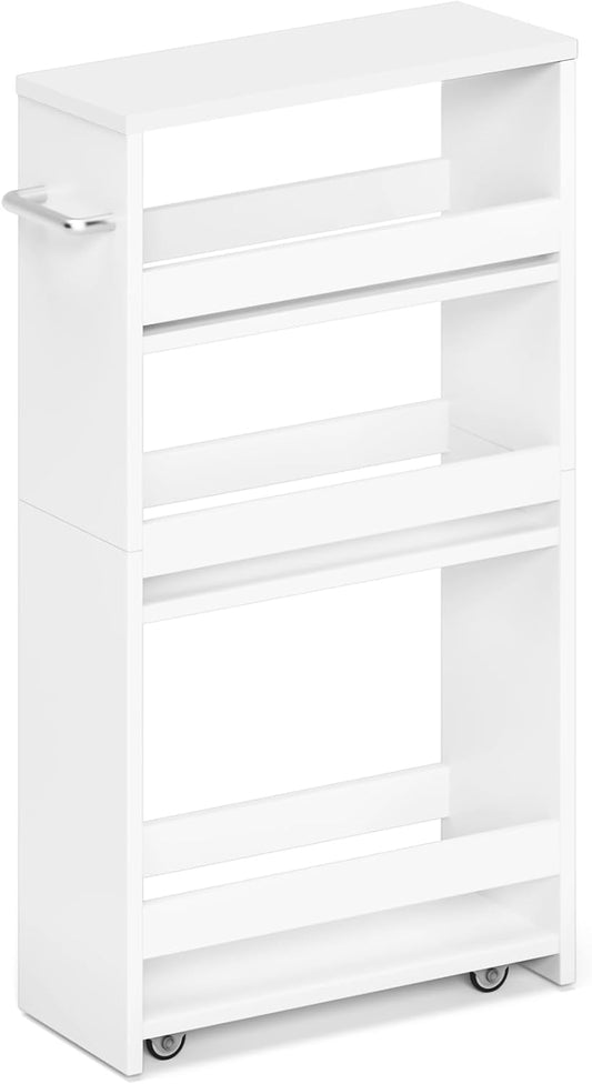 MARTY Slim Rolling Storage Cart, Wood Utility Kitchen Bathroom Laundry Cart