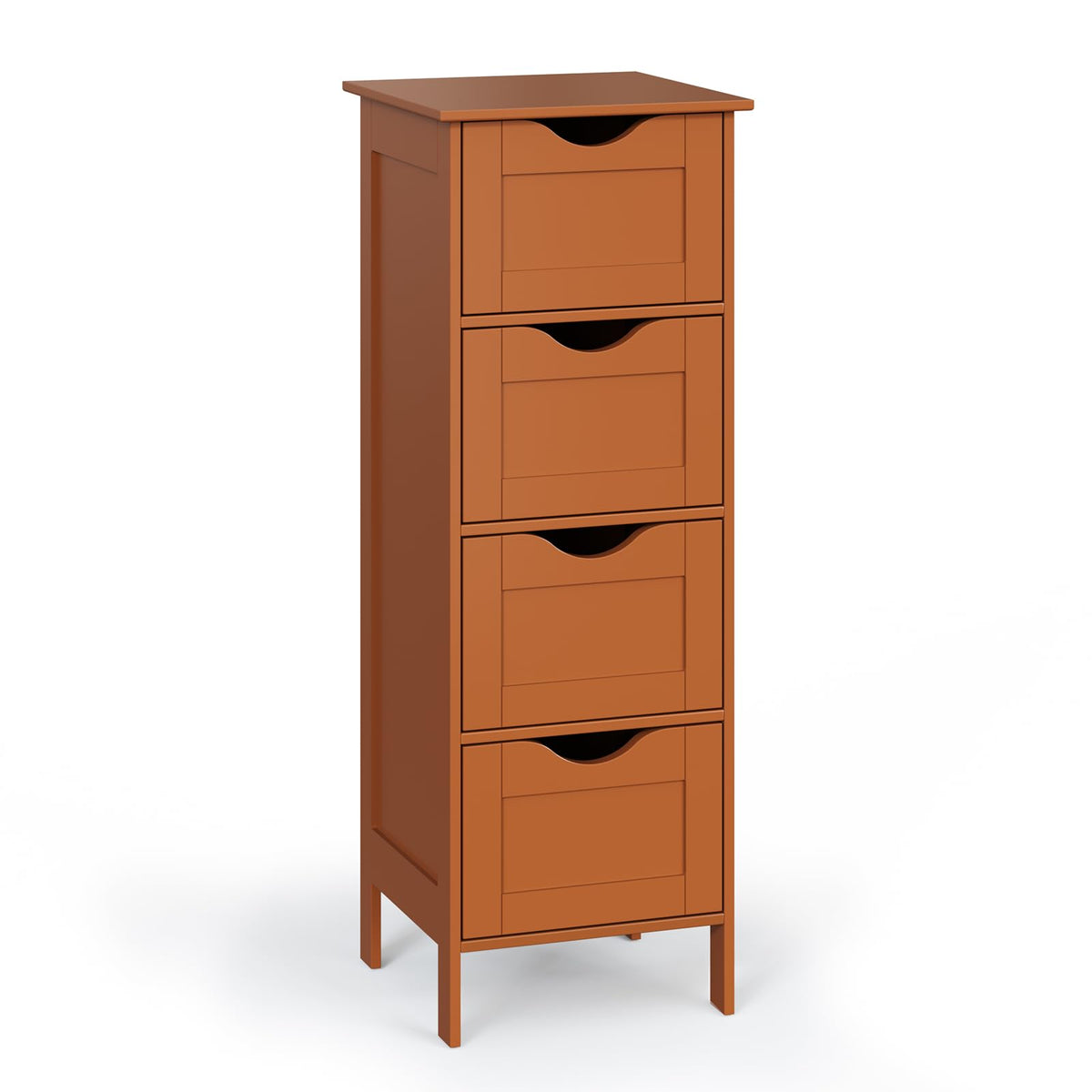 Bonnlo Skinny Bathroom Floor Storage Cabinet,White 12 Inch Wide Deep Small Storage Organizer with 4 Drawers, Wooden Modern Thin Free Standing Tower Cabinet w/ 4 Cute Drawers for Bathroom, Living Room