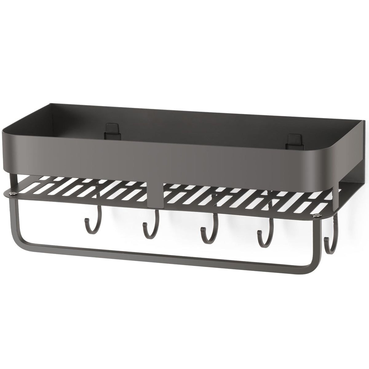 Suction Cup Shower Caddy with 5 Hooks & Towel Rrack 11.8inch Black