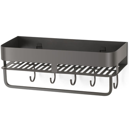 Suction Cup Shower Caddy with 5 Hooks & Towel Rrack 11.8inch Black