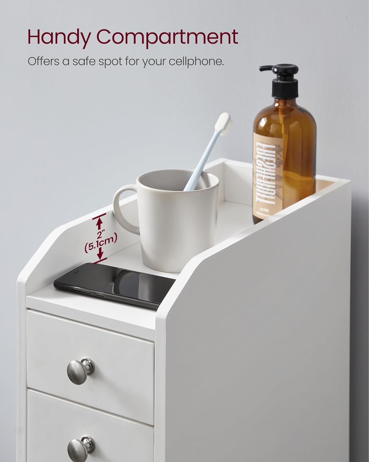 VASAGLE Small Bathroom Storage Cabinet, with Slide Out Drawers，Cloud White