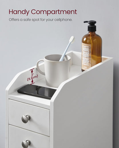 VASAGLE Small Bathroom Storage Cabinet, with Slide Out Drawers，Cloud White