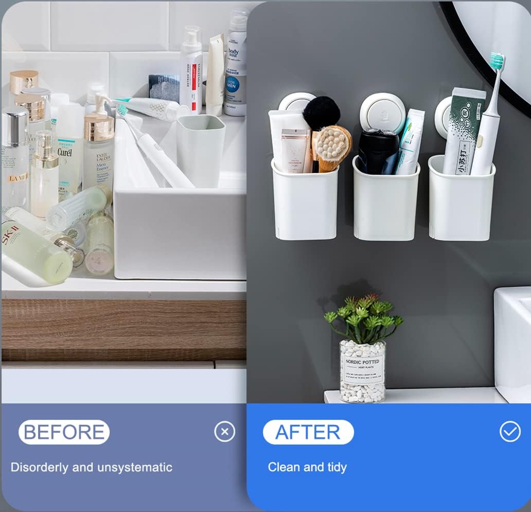 LEVERLOC Powerful Suction Cup Toothbrush Holders for Bathroom Wall, White