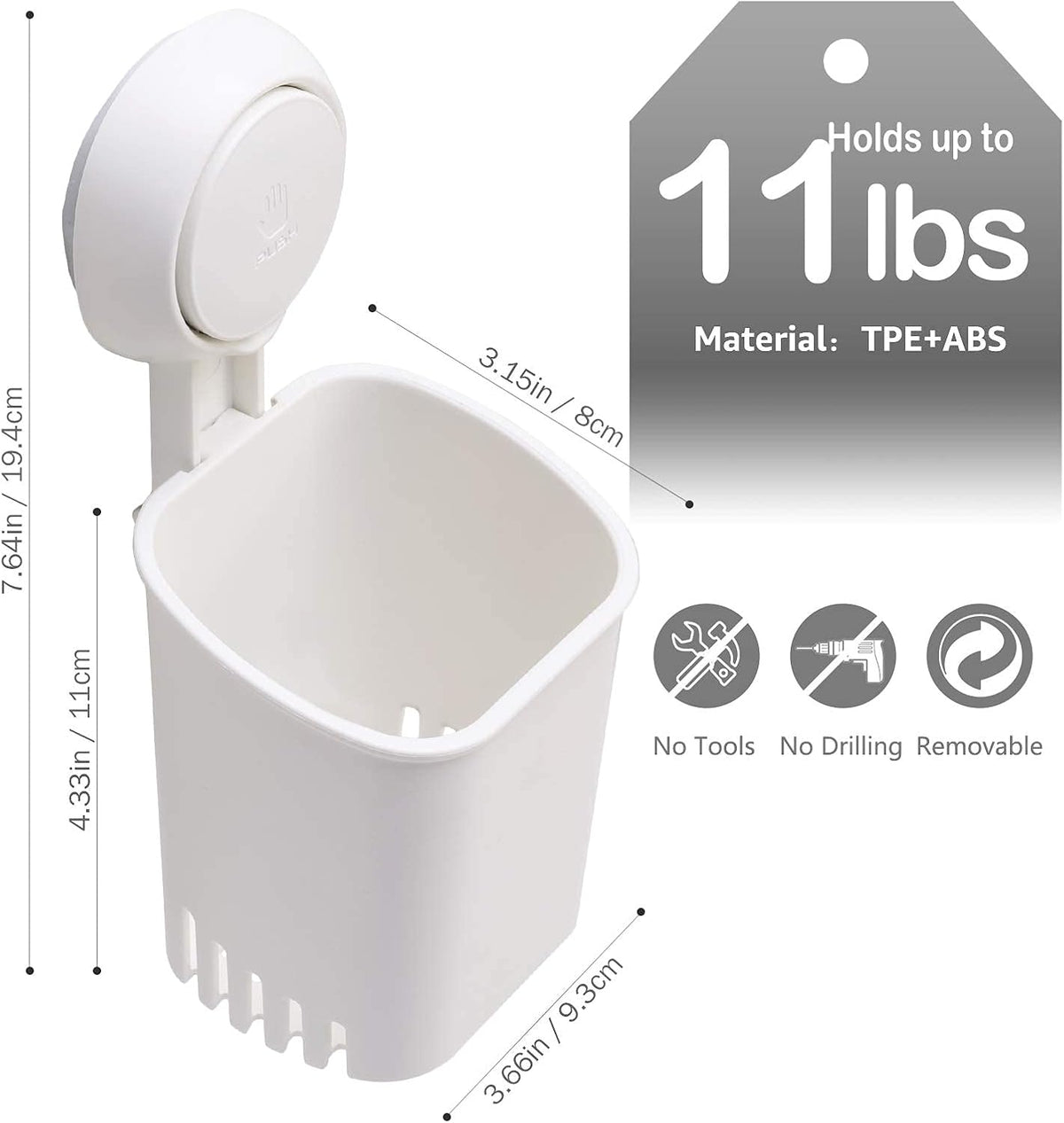 LEVERLOC Powerful Suction Cup Toothbrush Holders for Bathroom Wall, White