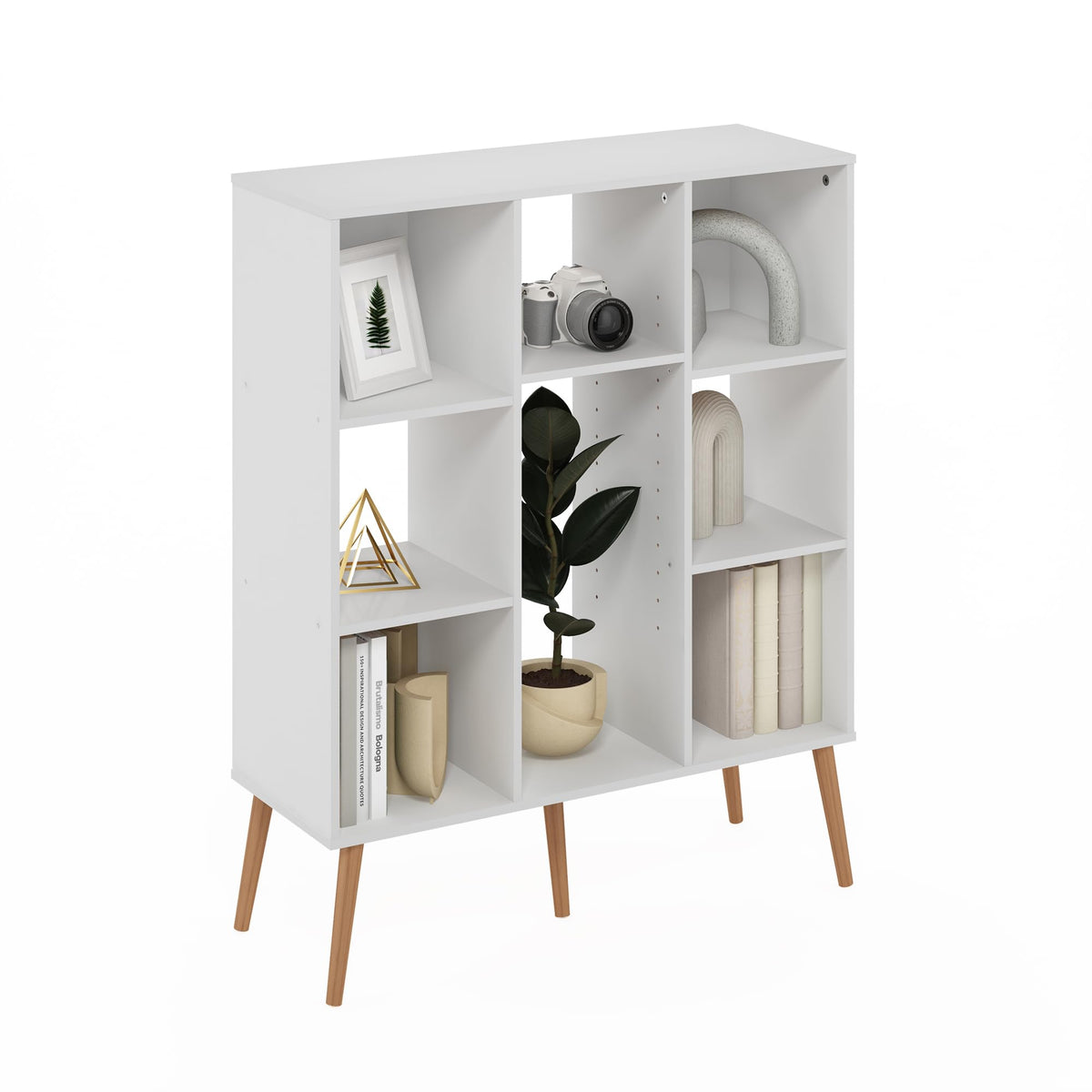Furinno LUDER Book Shelf, 6-Tier Tall Modern Bookshelf, Bookcase with Open Shelves, 9.3 x 12 x 71, for Living Room, Bedroom, Home Office, White