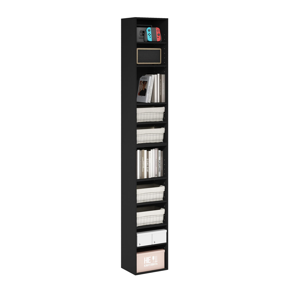 Furinno LUDER Book Shelf, 6-Tier Tall Modern Bookshelf, Bookcase with Open Shelves, 9.3 x 12 x 71, for Living Room, Bedroom, Home Office, White