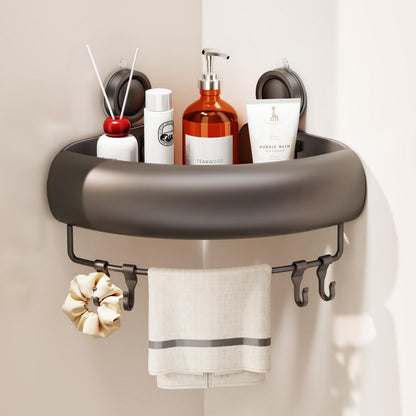 CICUFY Shower Caddy Suction Cup, 2 Pack No Drilling Corner Shower Shelves, Rust Proof Bathroom Storage Organizer, Shower Corner Caddy with Removable Hooks and Towel Bar, Triangle, Cream
