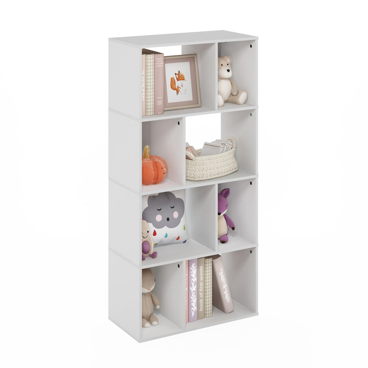 Furinno LUDER Book Shelf, 6-Tier Tall Modern Bookshelf, Bookcase with Open Shelves, 9.3 x 12 x 71, for Living Room, Bedroom, Home Office, White
