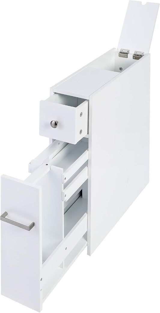 Spirich Slim Bathroom Storage Cabinet with Toilet Paper Holder, White