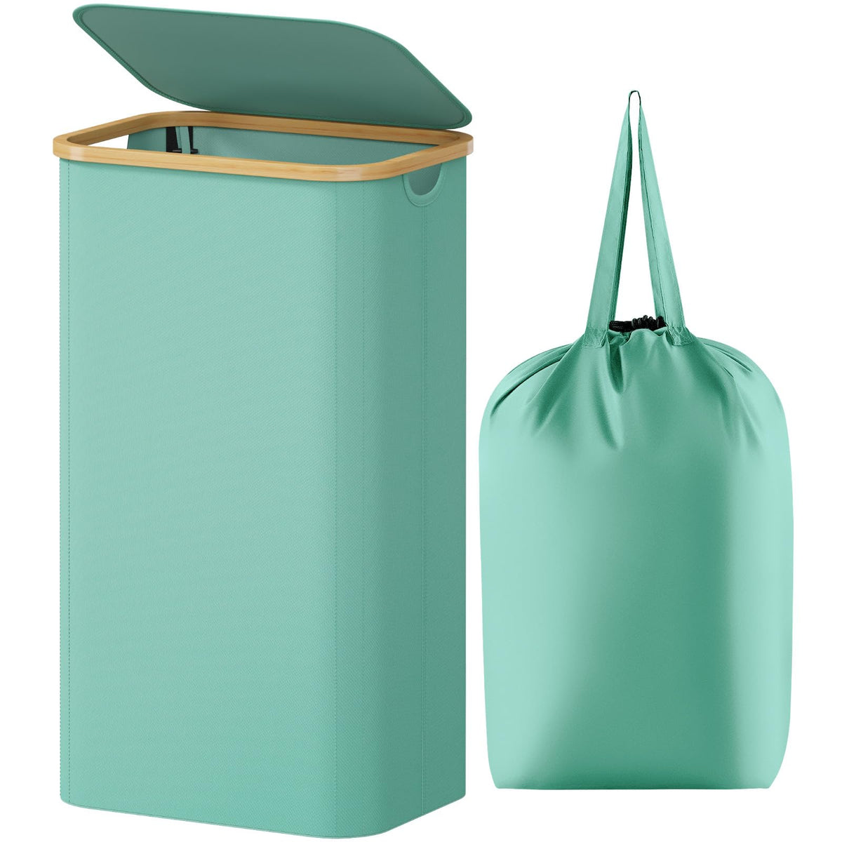 Lifewit 105L Large Laundry Basket with Lid, Removable Bags, Green
